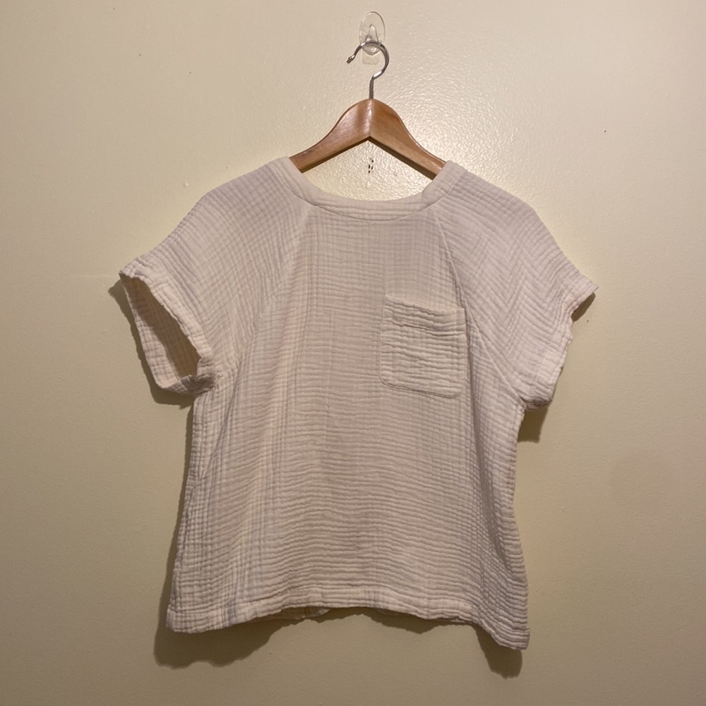 Madewell White Button-Up Short Sleeve Top. Size S. Style NE240 - Picture 4 of 8